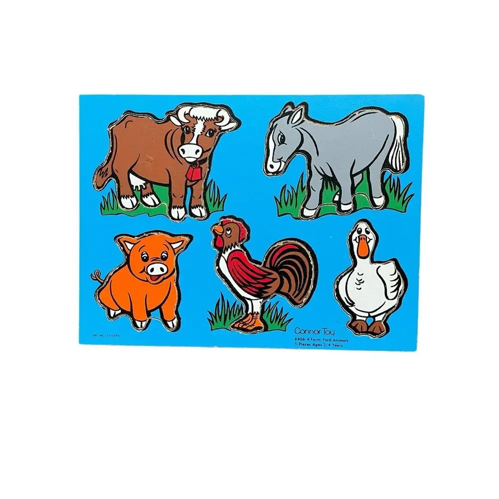 2 CONNOR Toy Vintage Wooden Puzzles Primary Colors Farm Buildings Animals